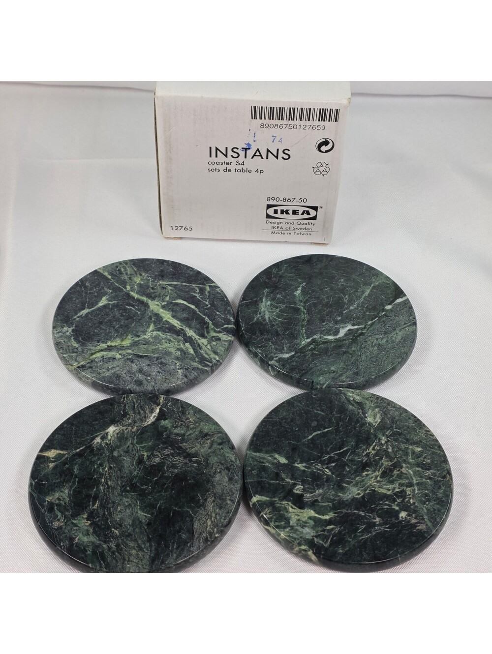 New IKEA Instans Vintage Green Marble Coasters Set of 4 Cork Backed NIB
